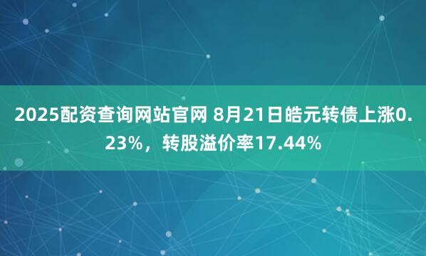 2025配资查询网站官网 8月21日皓元转债上涨0.23%，转股溢价率17.44%